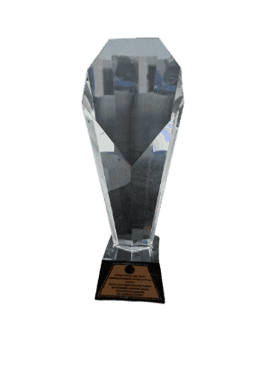 Crystal award trophy on black base