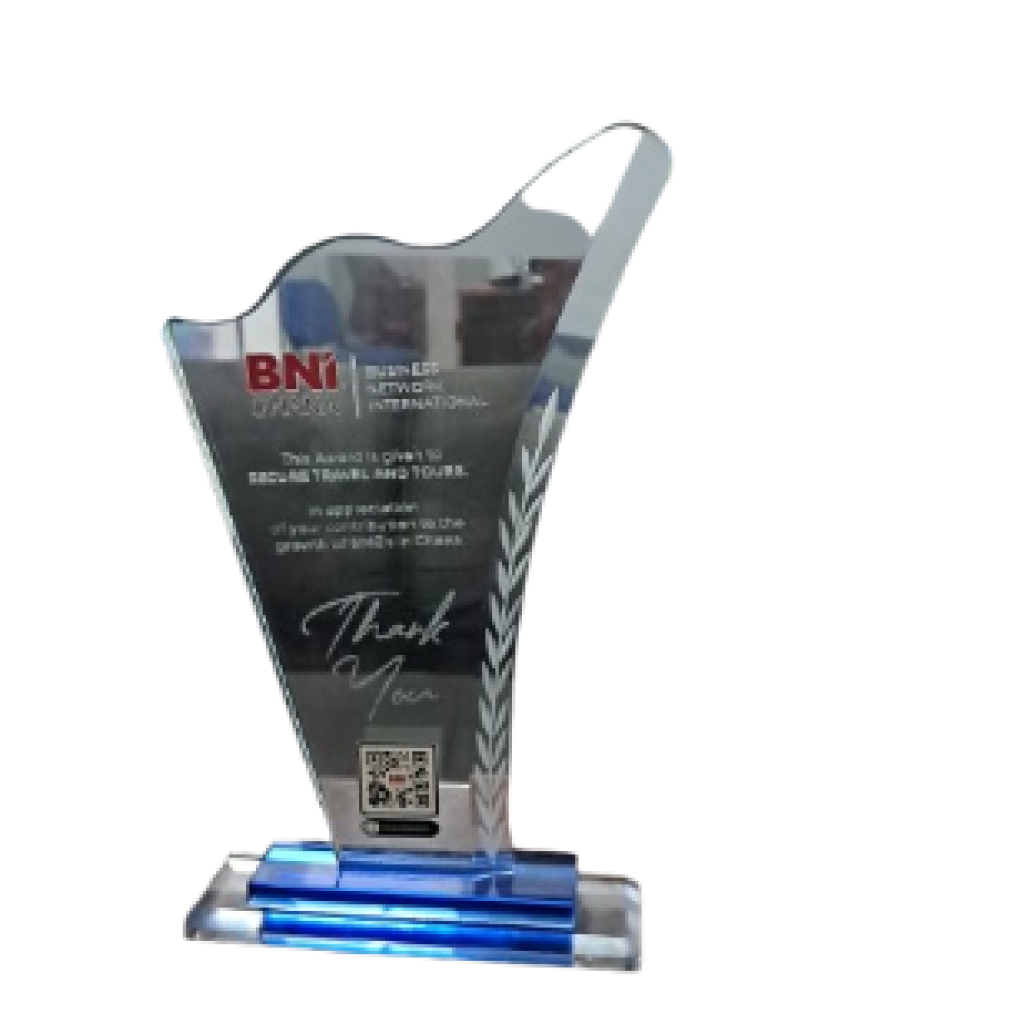 BNI award trophy with blue base