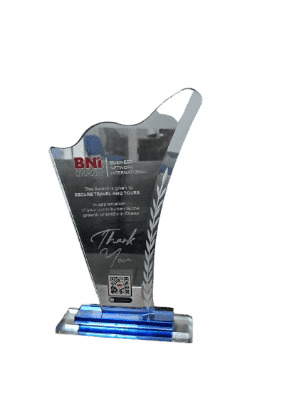 BNI award trophy with blue base